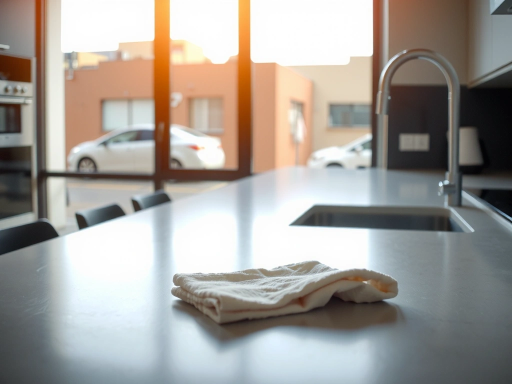 Superficie de cocina impecable bajo luz natural